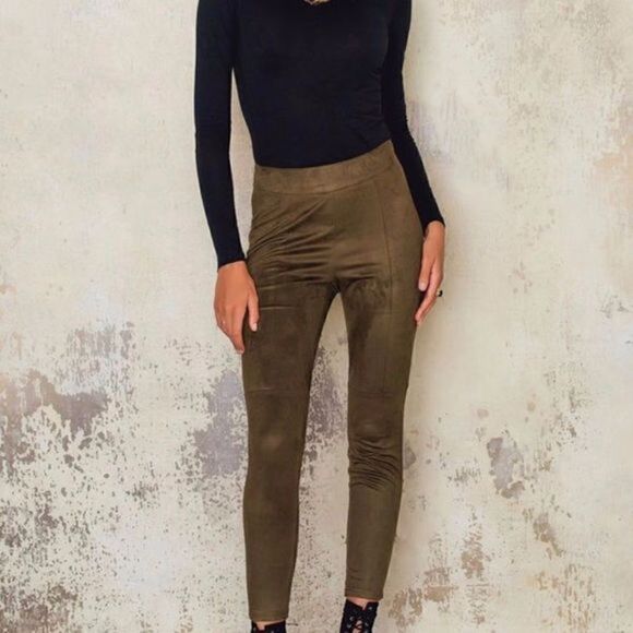 #250 OLIVE Green Vegan Suede Pants - Picture 1 of 6